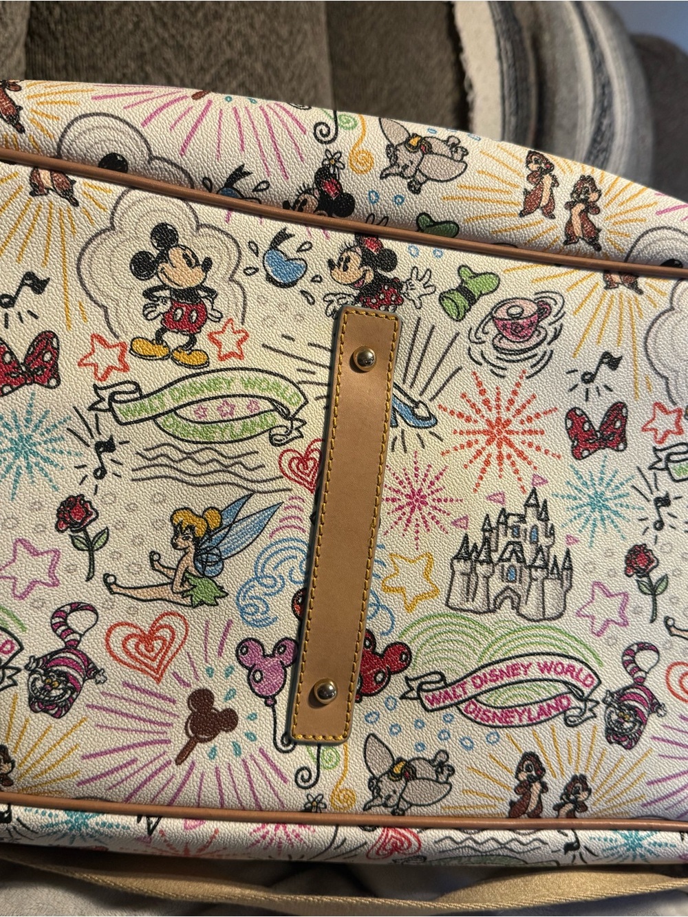 Dooney & Bourke Cream Multi-Color Disney Canvas Satchel with Tan Trim - Picture 4 of 6